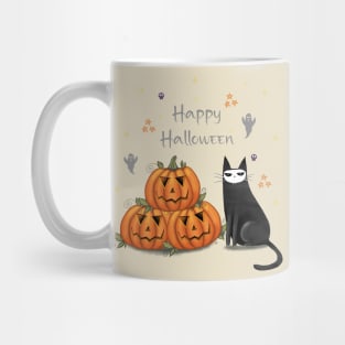 Halloween cute black cat and spooky pumpkin. Mug